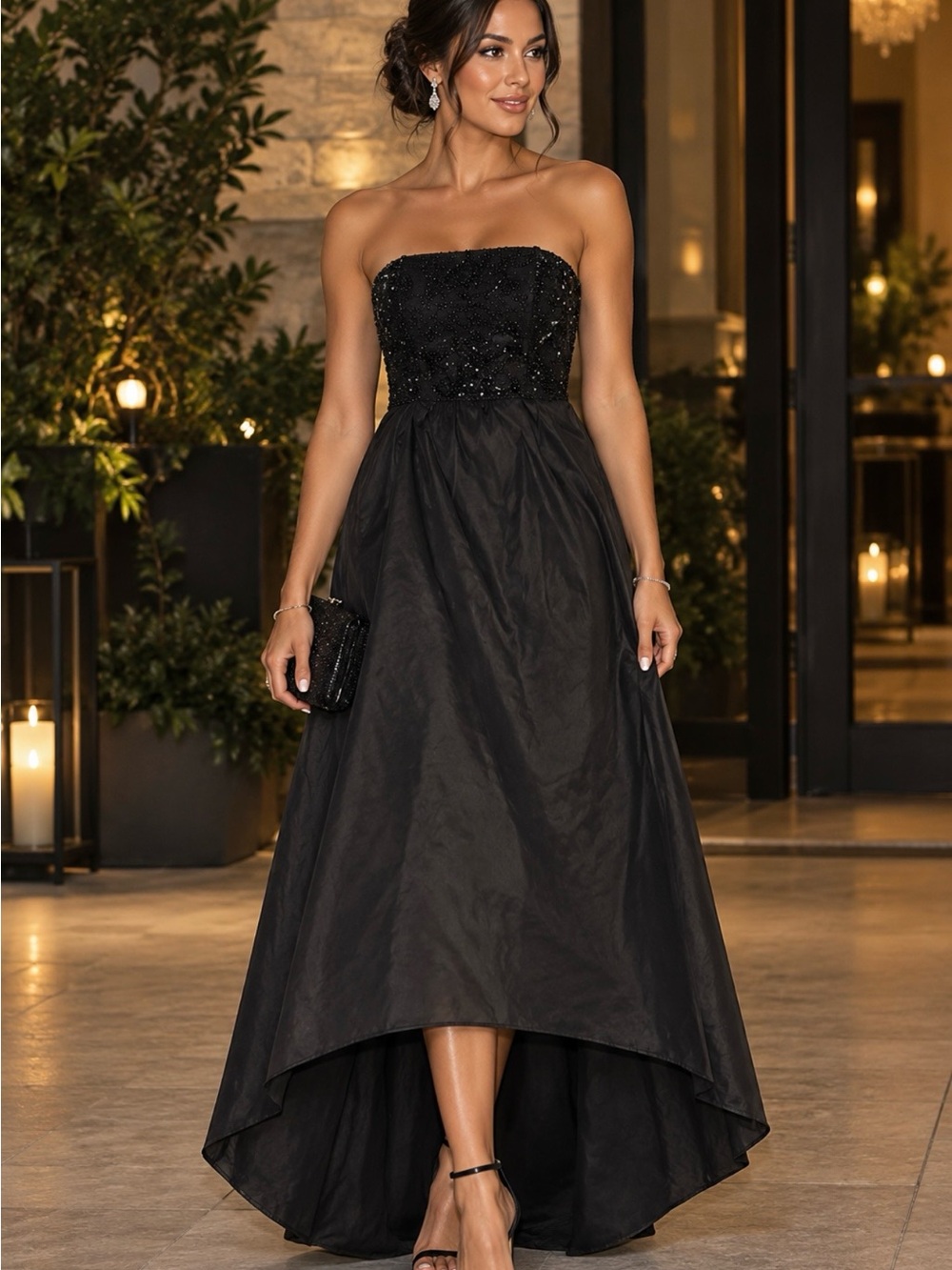 Rampage Strapless Beaded Elegant Train Black Evening Gown Size 7